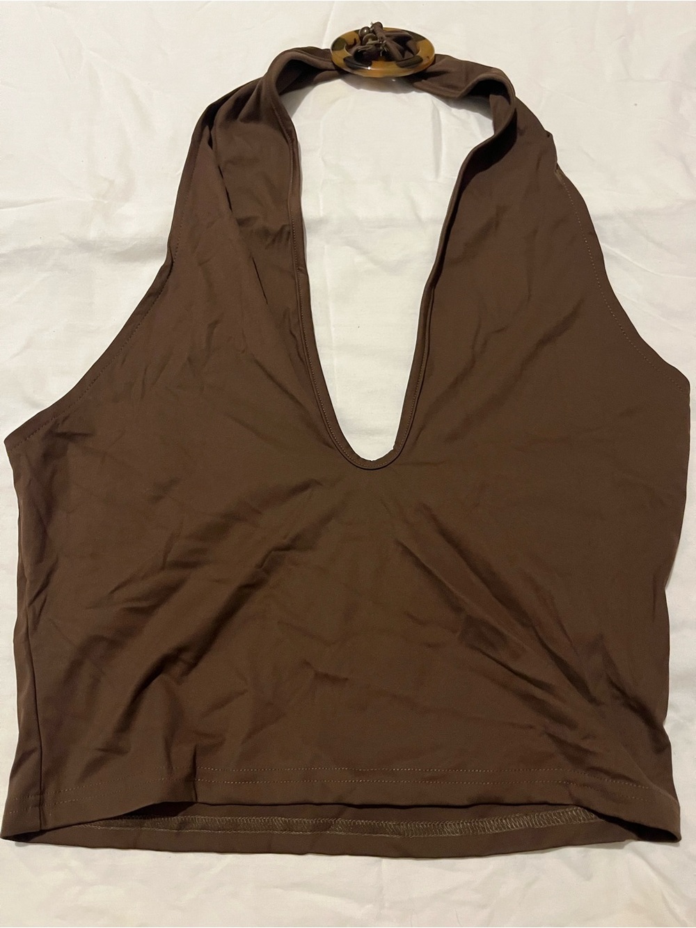SHEIN Brown Halter Tank with Ring Accent